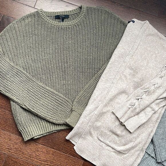 Sweater Bundle Forever 21 American Eagle Ambiance Apparel Medium Green Gray Tan - Picture 2 of 7
